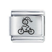 Daisy Charm - Etched Stick Woman Cycling * 9mm Classic Italian charm
