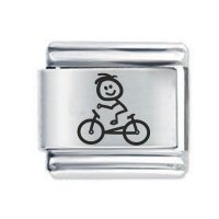 Daisy Charm - Etched Stick Man Cycling * 9mm Classic Italian charm