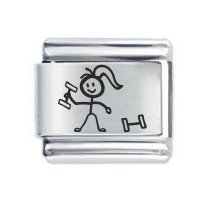 Daisy Charm - Etched Stick Woman with Weights * 9mm Classic Italian charm