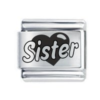 Daisy Charm - ETCHED SISTER EMBOSSED HEART * 9mm Classic Italian charm
