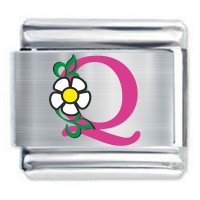Colorev Daisy Charm - PINK DAISY LETTER Q - 9mm Italian Modular charm bracelets