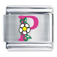 Colorev Daisy Charm - PINK DAISY LETTER P - 9mm Italian Modular charm bracelets