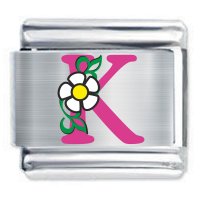 Colorev Daisy Charm - PINK DAISY LETTER K - 9mm Italian Modular charm bracelets
