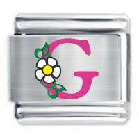 Colorev Daisy Charm - PINK DAISY LETTER G - 9mm Italian Modular charm bracelets