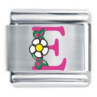 Colorev Daisy Charm - PINK DAISY LETTER E - 9mm Italian Modular charm bracelets