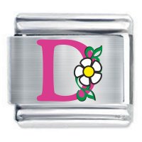 Colorev Daisy Charm - PINK DAISY LETTER D - 9mm Italian Modular charm bracelets