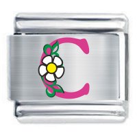 Colorev Daisy Charm - PINK DAISY LETTER C - 9mm Italian Modular charm bracelets