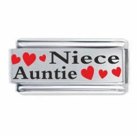 Auntie & Niece with Red Heart Superlink Colorev Italian Charm - Compatable with all 9mm Italian Style Charm Bracelets
