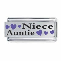 Auntie & Niece with Purple Heart Superlink Colorev Italian Charm - Compatable with all 9mm Italian Style Charm Bracelets