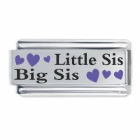 Little Sis Big Sis with Purple Heart Superlink Colorev Italian Charm - Compatable with all 9mm Italian Style Charm Bracelets