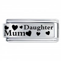 Superlink Mum &amp; Daughter Hearts ETCHED Italian Charm