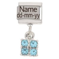 Personalised MARCH Birthstone Dangle Name &  Date Charm