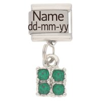 Personalised MAY Birthstone Dangle Name &  Date Charm