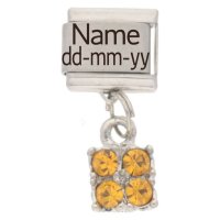 Personalised NOVEMBER Birthstone Dangle Name &Date Charm