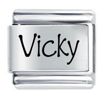 Vicky Etched name Italian Charm
