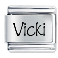 Vicki Etched name Italian Charm