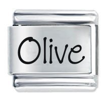 Olive Etched name Italian Charm