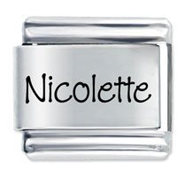 Nicolette Etched name Italian Charm