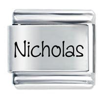 Nicholas Etched name Italian Charm