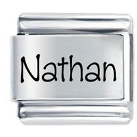 Nathan Etched name Italian Charm