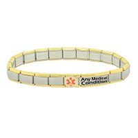 Gold Trim Custom Made Any Medical Condition Alert Stainless Steel Bracelet
