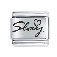 Slay Heart Etched Italian Charm - Fits all 9mm Italian Style Charms