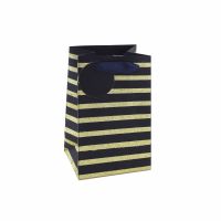 Blue & Gold Glitter Stripe Small Gift Bag - Eurowrap 12.5x20x9cm