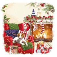 Charity Christmas Card Pack - 6 Cards - Snuggling By Fire Dog - Ling Design