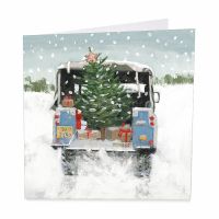 Charity Christmas Card Pack - 6 Cards - Jolly Journey Land Rover Xmas Tree - Glitter Shelter
