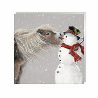 Charity Christmas Card Pack - 6 Cards - Horse & Snowman Xmas Nibbles - Glitter Shelter
