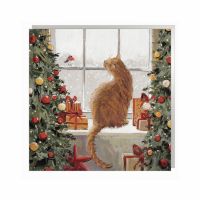 Charity Christmas Card Pack - 6 Cards - Ginger Cat Special Visit - Glitter Shelter