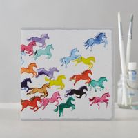 Greetings Card Open - Galloping Horses - Rainbow Ponies