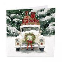 Charity Christmas Card Pack - 6 Cards - Noel Morris Minor Car Presents - Glitter Shelter
