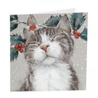 Charity Christmas Card Pack - 6 Cards - Cat & Robin - Glitter Shelter
