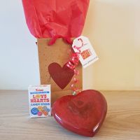 Valentines Wooden Heart & Love Hearts Gift - Free Just For You Gift Bag