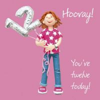 12th Female Birthday Card - Hooray Balloon One Lump Or Two