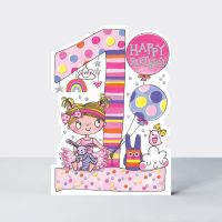 Birthday Card - Girl Kids - 1st Birthday Age 1 Toys - Die-cut - Star Jumps
