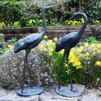 Solstice Sculptures Cranes Pair Medium 71 & 63cm -Dark Verdigris