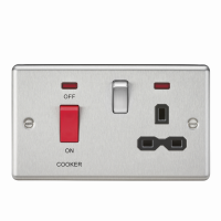 Knightsbridge 45A DP Cooker Switch & 13A Switched Socket with Neons & Black Insert - Rounded Edge Brushed Chrome - (CL83BC)
