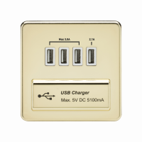 Knightsbridge Screwless Quad USB Charger Outlet (5.1A) - Polished Brass with White Insert - (SFQUADPBW)