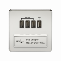 Knightsbridge Screwless Quad USB Charger Outlet (5.1A) - Polished Chrome with Black Insert - (SFQUADPC)