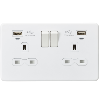 Knightsbridge 13A 2G Switched Socket, Dual USB (2.4A) with LED Charge Indicators - Matt White (SFR9904NMW)