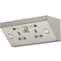 Knightsbridge 13A 2G Mounting Switched Socket with Dual USB Charger (2.4A) - Stainless Steel with grey insert - (SKR009A)