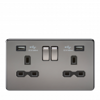 Knightsbridge 13A 2G Switched Socket with Dual USB Charger (2.4A) - Black Nickel with Black Insert (SFR9224BN)