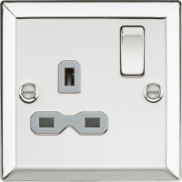 Knightsbridge 13A 1G DP Switched Socket with Grey Insert - Bevelled Edge Polished Chrome (CV7PCG)