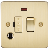 Knightsbridge Flat Plate 13A switched fused spur unit with neon and flex outlet - brushed brass - (FP6300FBB)