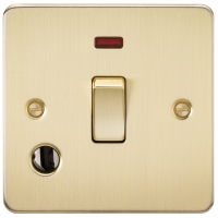 Knightsbridge Flat Plate 20A 1G DP switch with neon & flex outlet - brushed brass - (FP8341FBB)