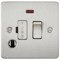 Knightsbridge Flat Plate 13A switched fused spur unit with neon and flex outlet - brushed chrome - (FP6300FBC)