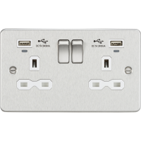Knightsbridge Flat Plate 13A Smart 2G switched socket with USB chargers (2.4A) - Brushed Chrome with white insert (FPR9904NBCW