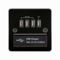 Knightsbridge Flat Plate Quad USB charger outlet - Gunmetal with black insert - (FPQUADGM)